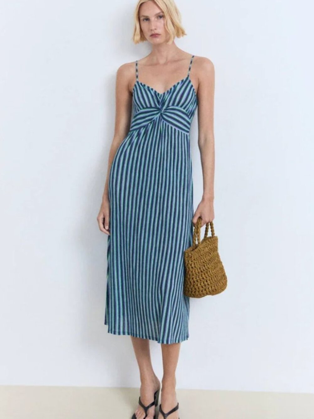 MANGO Striped gathered dress Size 6